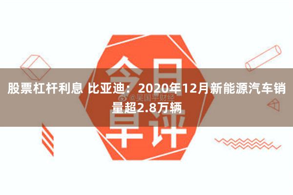 股票杠杆利息 比亚迪：2020年12月新能源汽车销量超2.8万辆