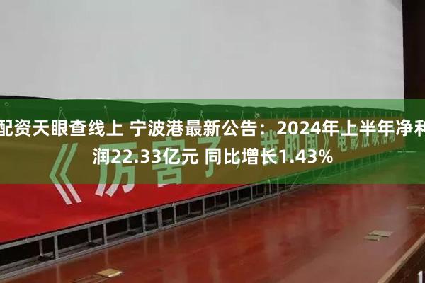 配资天眼查线上 宁波港最新公告：2024年上半年净利润22.33亿元 同比增长1.43%